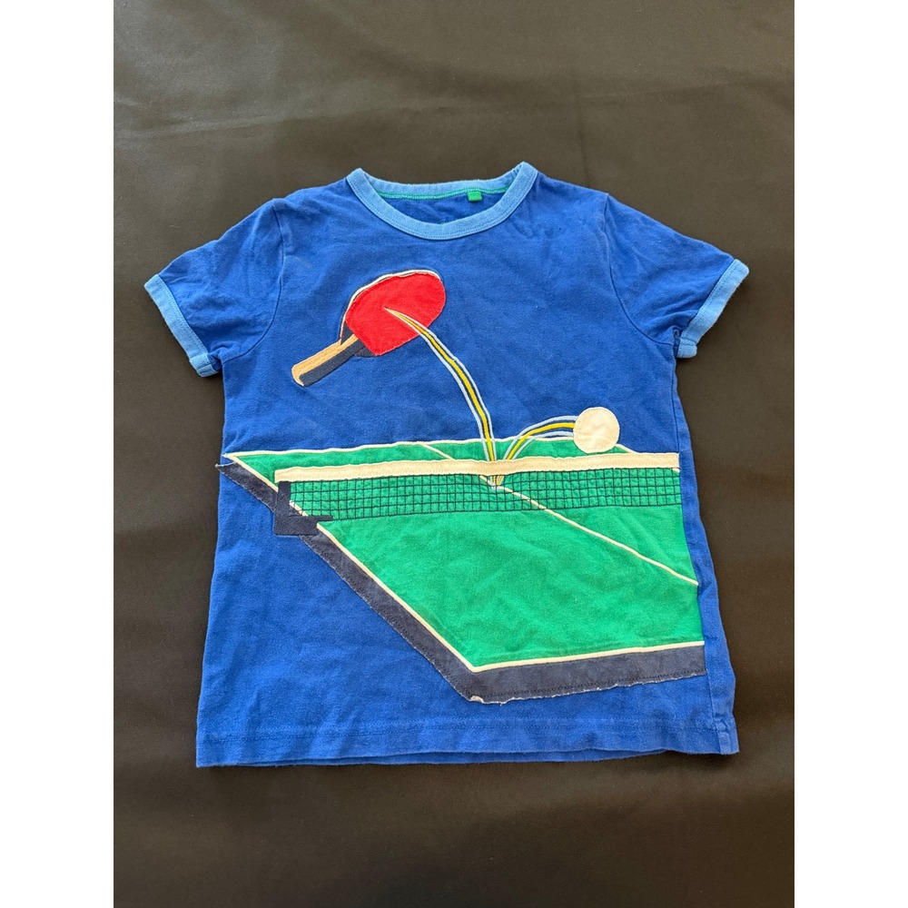 Mini Boden Boys Blue Ping Pong Table Applique Ringer T-Shirt Size 6-7Y 122cm